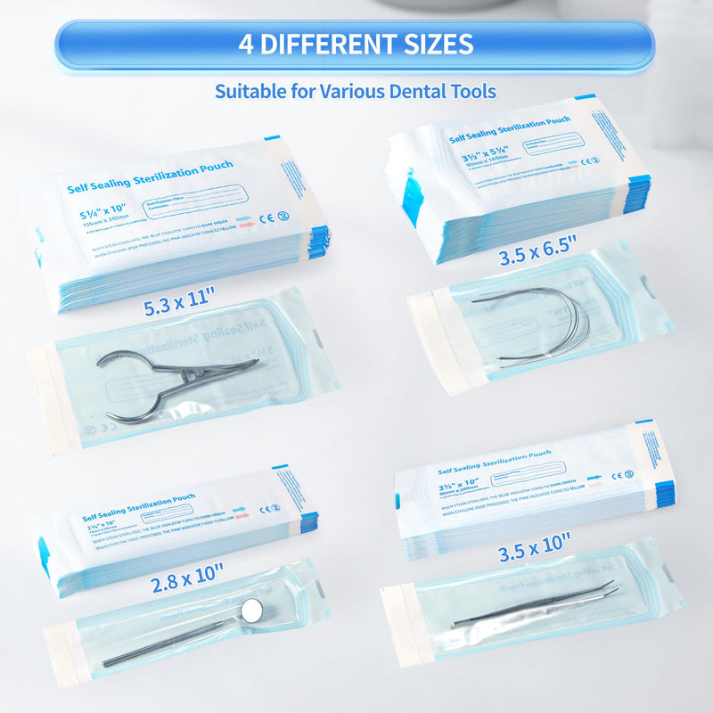 Annhua 3.5 X 6.5 Self Sterilization Pouches for Dental Offices, 100 Pcs Self Seal Sterilizer Bags Pouch - Blue 3.5 x 6.5 inch
