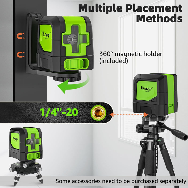 HUEPAR Laser Level, 100ft Self-Leveling Green Cross Line Laser for Picture Hanging, Tile, Decoration & DIY Indoor Construction – 360° Magnetic Base & Battery Included 9011G Green Laser Level