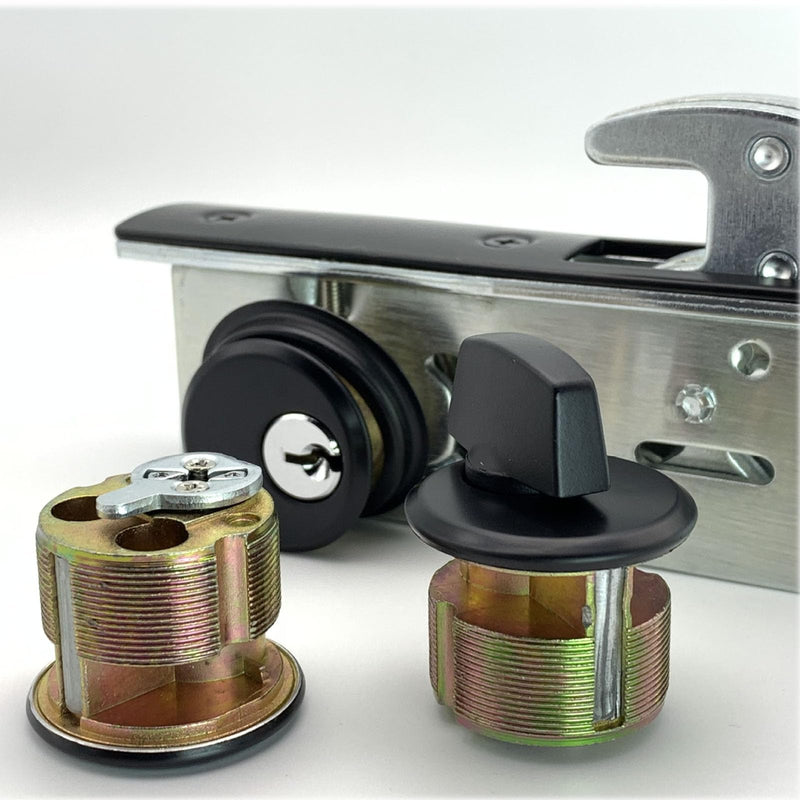 Commercial Door Lock with Deadbolt ，Storefront Mortice Hook Door Lock，Swing Deadbolt & Cylinder Combo, with Key for Aluminum/Zinc Alloy Shop Doors,Black 1-1/8" Backset