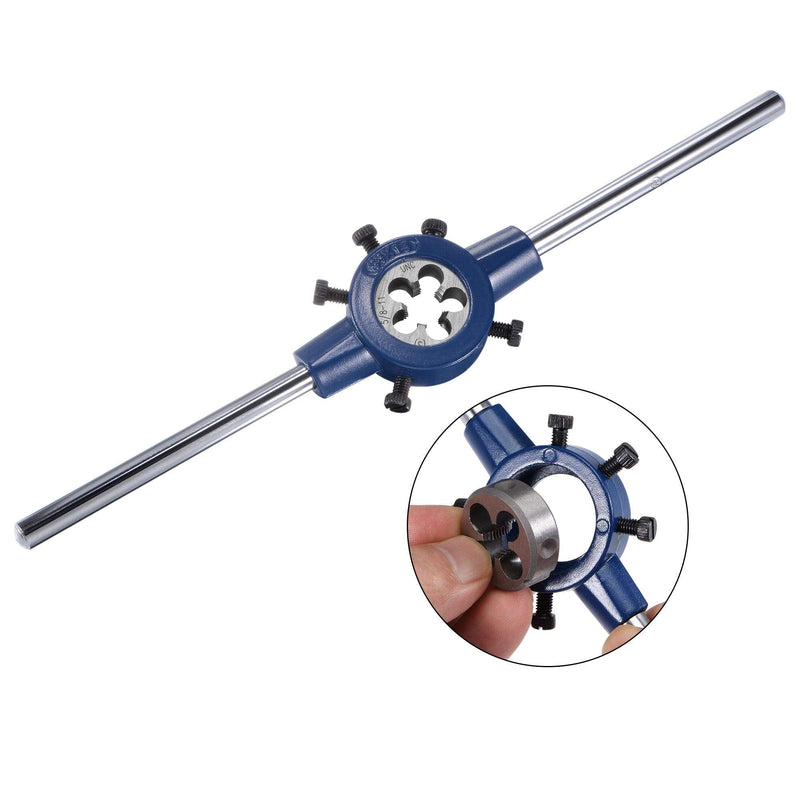 uxcell 5/8-11 UNC Tap and Die Set with 38mm Round Die Stock Handle Wrench, High Speed Steel Machine Thread Tap and Round Die Threading Tool