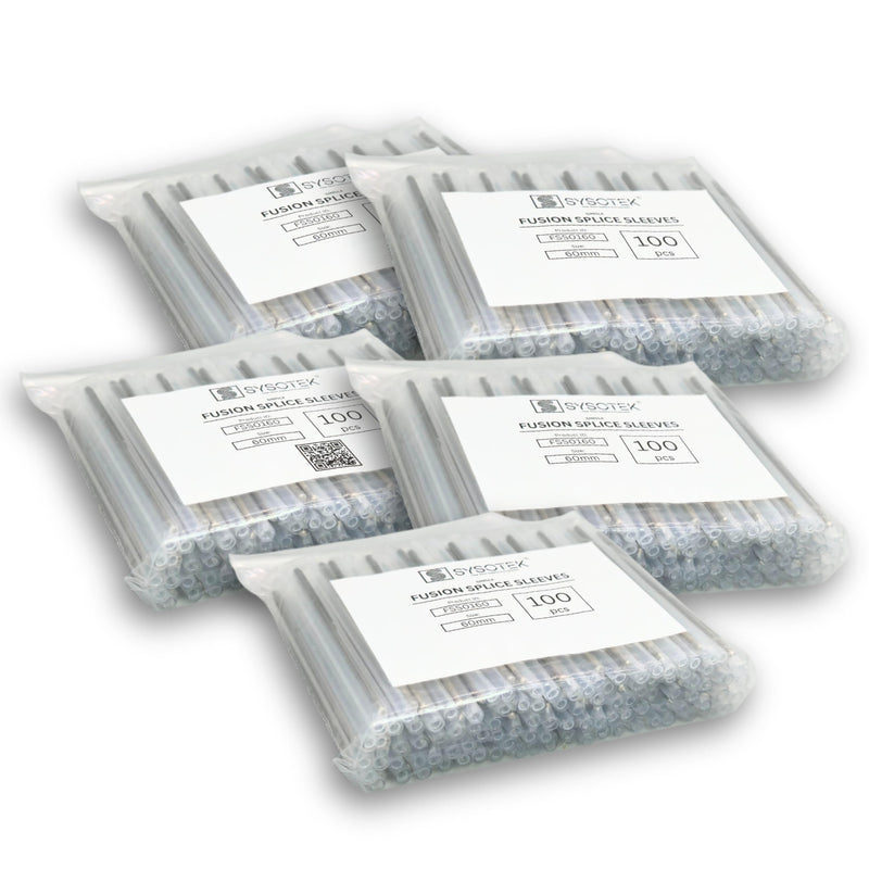 Fiber Optic Fusion Splice Sleeves 60mm x 2.6mm – 500 Pcs Bulk Heat Shrink Protectors for Fusion Splicer – Commercial-Grade Preshrunk PE & EVA Tubes with Stainless Steel Pin