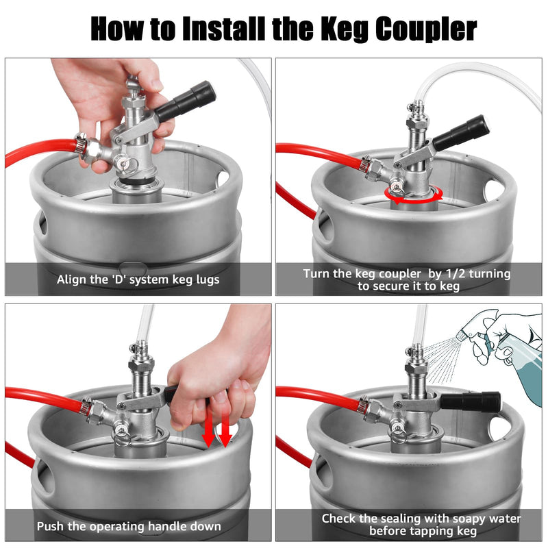 All 304 Stainless Steel Keg Coupler - Sankey D System Beer Keg Tap Dispenser for ID 5/16" Beer Line CO2 Tubing, Kegerator Tap with 2 Hose Clamp, Kegerator Replacement Parts, Kegerator Accessories All Stainless Steel