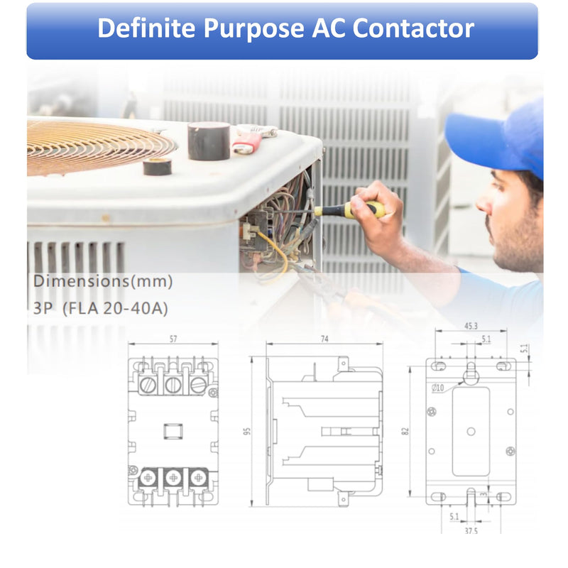 Long Term 3 Pole 40 Amp 120V Coil Definite Purpose Air Conditioner Contactor AC Compressor Contactor Air Conditioner Condenser 3P-40A-120V