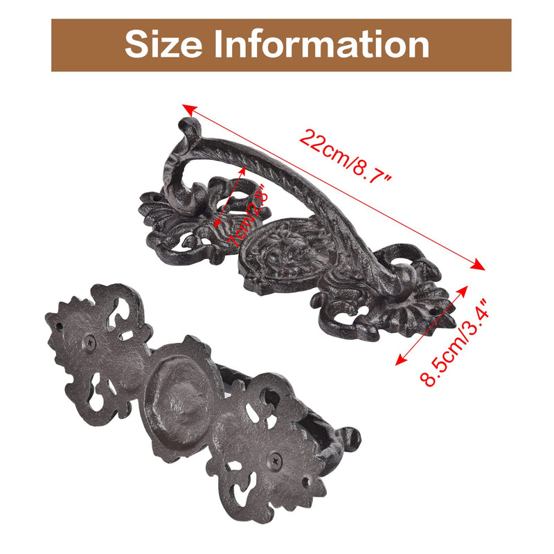 Sungmor 2PC Solid & Sturdy Cast Iron Gate Handles, Heavy Duty 8.7" Long Strong Barn Door Handles, Pretty Rustic Farmhouse Fence Gate Garage Closet Drawer Cabinet Decorative Handles Sliding Door Pulls Flower Pattern-8.7H*3.4W*2.8H(inch)