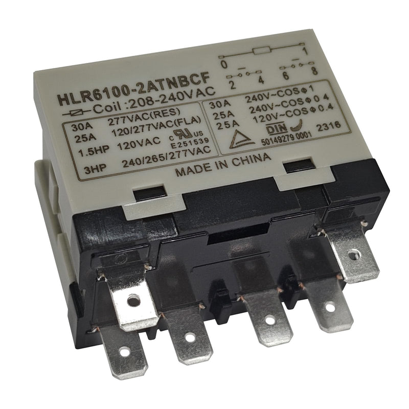 HLR6100-2ATNBCF 208-240VAC Compressor Relay – 30A 277VAC 6-Pin DPST-NO Electrical Relay with Quick Connect Terminals for High-Voltage and Inductive Loads