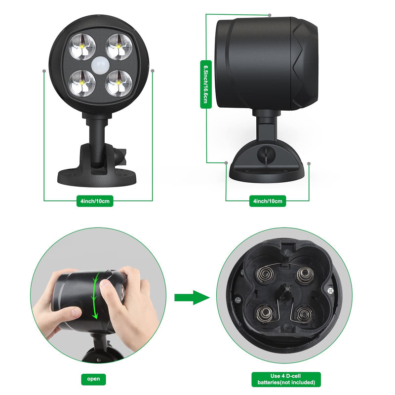 Motion Sensor Outdoor Lights, Battery Operated Outdoor Light, 600LM Motion Detector Lights for Outside, 6000K LED Security Light Battery Powered Spotlight for House Wall, Black(2 Pack) 2 pack