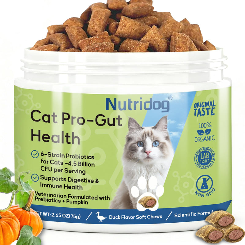Cat Probiotic for Digestive & Gut Health - 150 Dual Texture Crunchy & Creamy Bites - Relief for Constipation, Diarrhea & Sensitive Stomach with Prebiotics & Taurine - Duck Flavor 150 Count