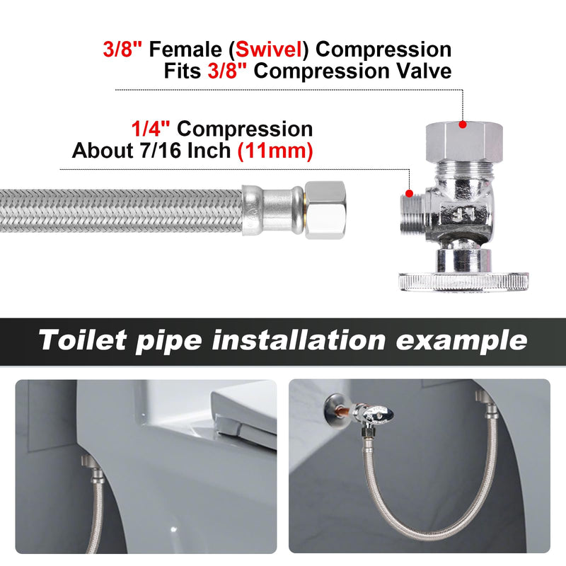 Toilet hose,16Inch 6PACK Toilet Water Supply Line,Braided Stainless Steel ⅞" Ballcock by ⅜ " Compression 16 inch - Toilet Hose (6-Pack)