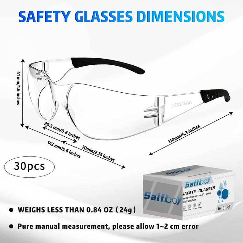 Safety Glasses Ansi Z87.1 Clear Safety Glasses Bulk Impact Resistant Lens Protective Eyewear for Men Women 30pcs Clear