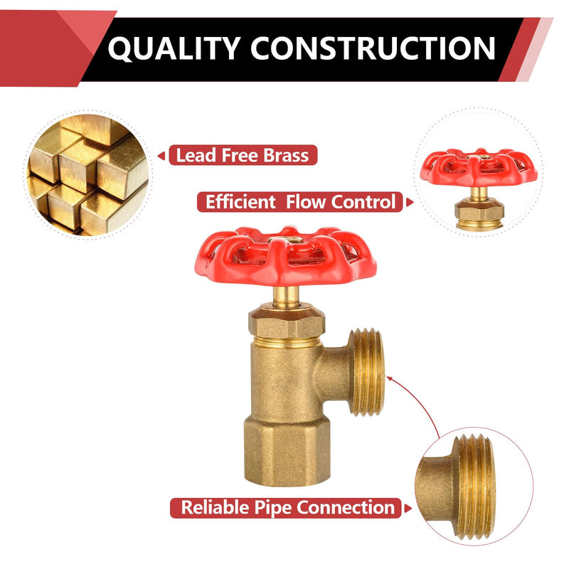 EFIELD 2-Pack Boiler Drain Valve, 1/2 inch FIP x 3/4 inch MHT, Multi-Turn, Brass Made,(BOILER014-2PCS) 1/2" FIPx3/4"NH 2.0