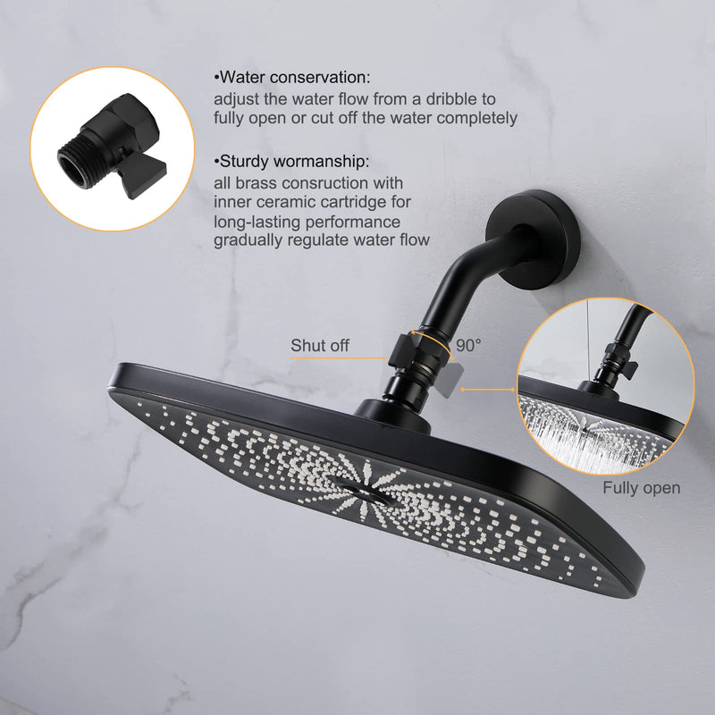 Matte Black Water Flow Control Valve, G1/2" Shower Head Flow Control Brass Shut Off Valve for Handheld, Water Pressure Regulator Replacement for Shower System Matte Black