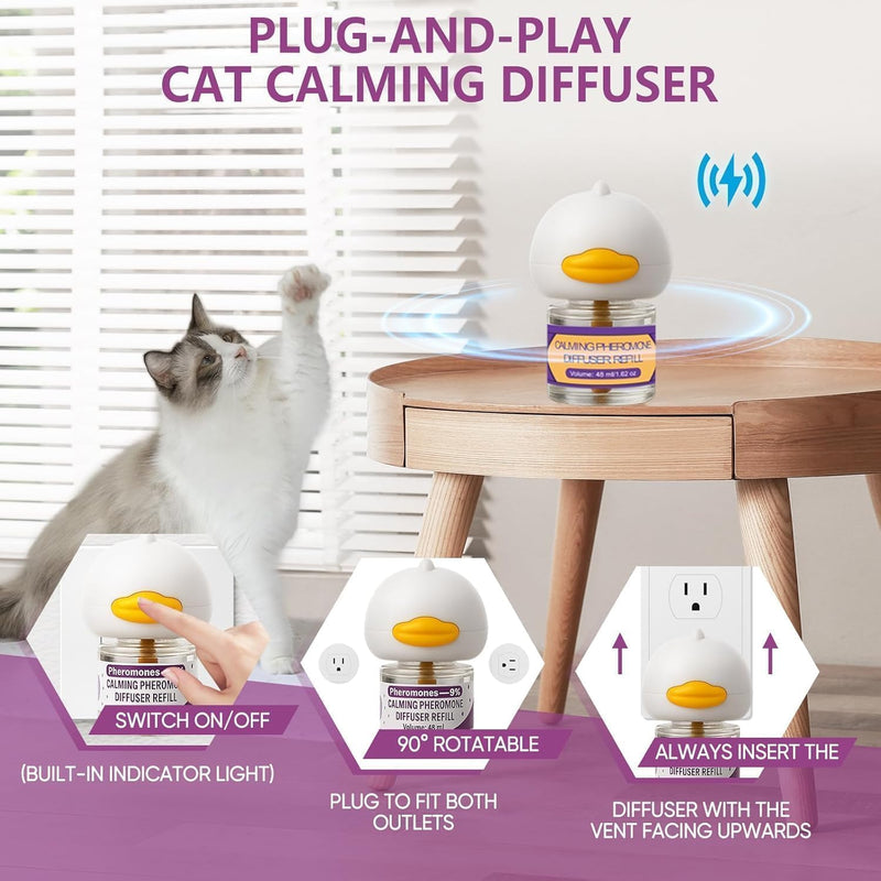 Cat Calming Pheromone Diffuser Kit – 2 Plug-Ins & 4 Refills (48ml), Cat Anxiety & Stress Relief, Multi Cat Calming Diffuser, Reduces Fighting, Spraying, Scratching & Aggression, Drug-Free for All Cats purple