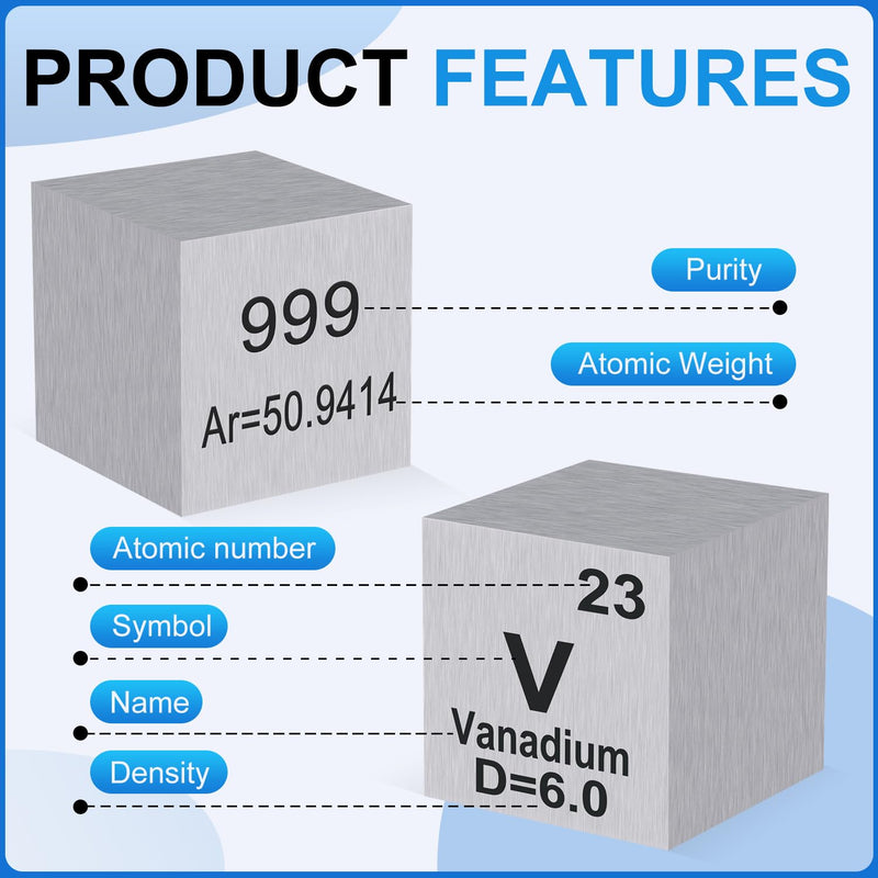 0.39" Vanadium Metal Element Cube 10MM Density Cubes 99.9% High Purity, Periodic Table of Elements Collection for Element Collections Hobbies, Pure Vanadium Cube(V 0.39 Inch) 0.39in