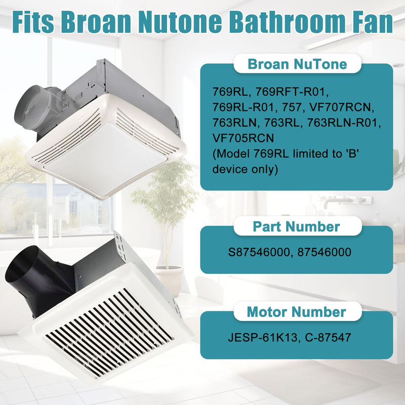 769RL B Unit Replacement, S0504B000 Motor Assembly for Broan-Nutone 769RL, 763RL, 769RL-R01, 757, 769RFT-R01, VF707RCN, 765RL Bathroom Exhaust Fan, JESP-61K13/C-87547 Fan Replacement Motor, 70CFM - NewNest Australia