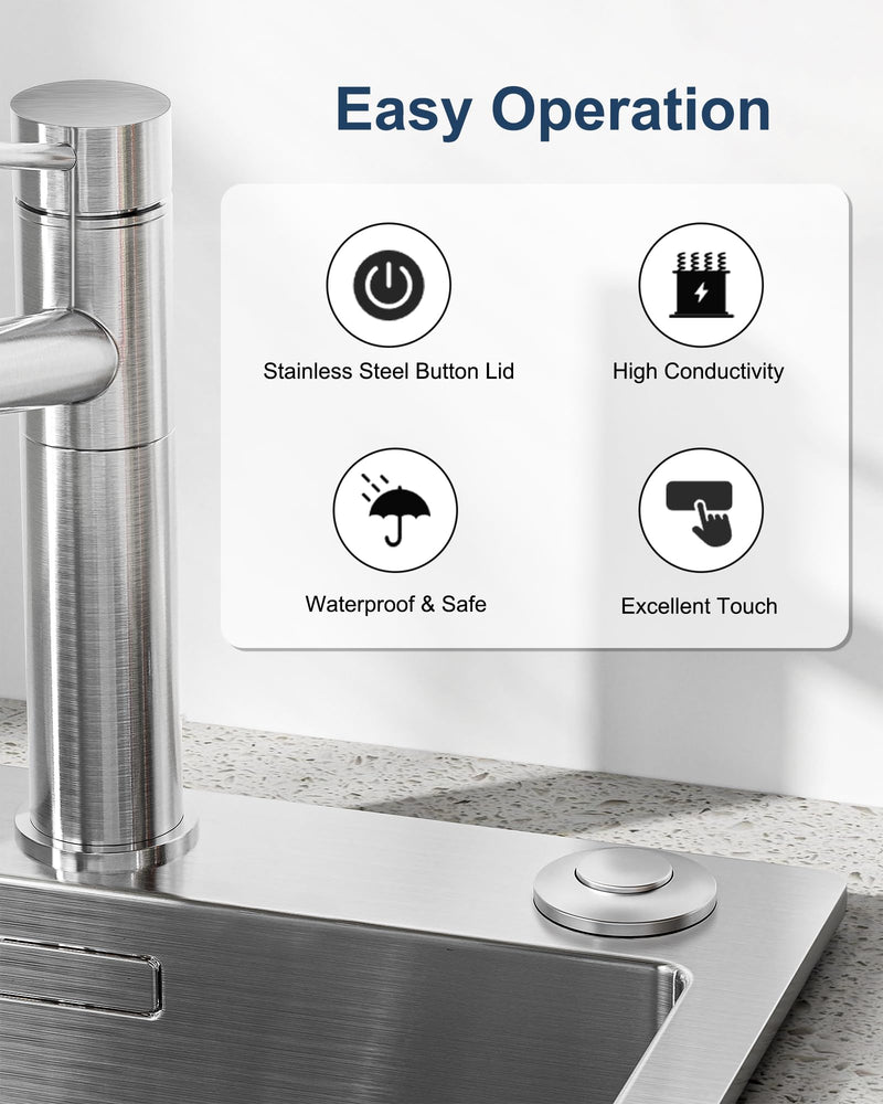 WUKUR Garbage Disposal Air Switch Kit for InSinkErator Garbage Disposal Sink Top Garbage Disposal Button Stainless Steel Brushed Nickel On/Off Air Button, Design for All Garbage Disposals