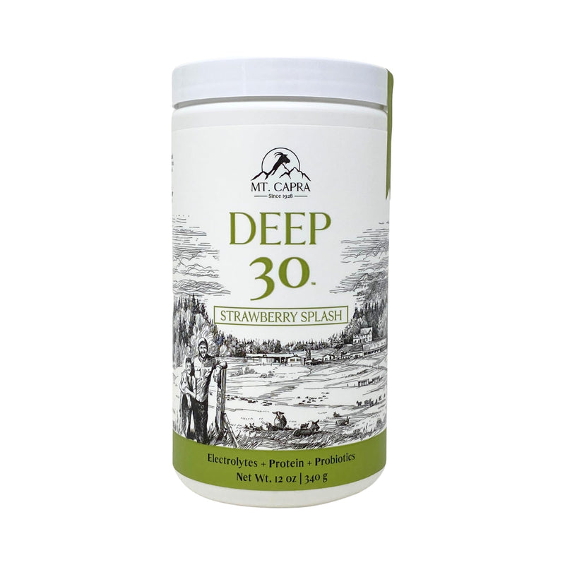 Mt. Capra Deep 30 | Meal Replacement Shake, Goat Protein Powder with Grass-Fed Whey Protein, Casein Protein, Minerals, and BC-30 Probiotics | Strawberry Splash | 11 Servings - 12 Ounces