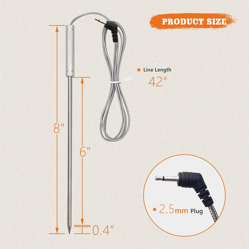 Upgraded Meat Probe Replacement for Thermopro Thermometers TP04, TP06, TP06S, TP07, TP-07S, TP08, TP-08S, TP09, TP09B, TP-10, TP16, TP17, TP20, TP20S, TP25, TP27, TP28, TP829, TP930, 2.5mm TPP-Meat Probe