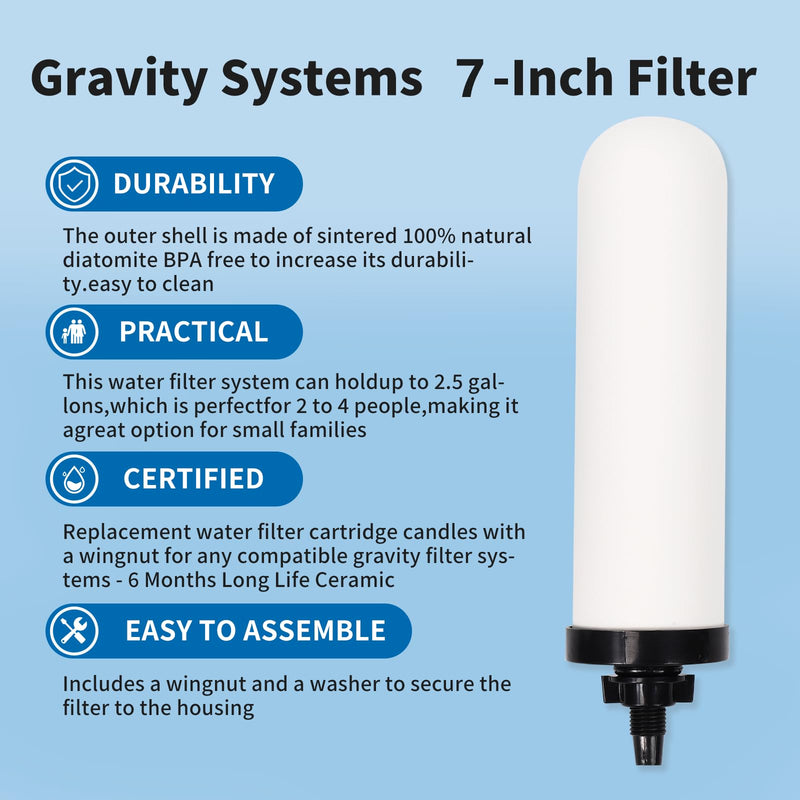 4 PACK 7" Gravity Drinking Water Ceramic Replacement Candle Filter 7inch-4
