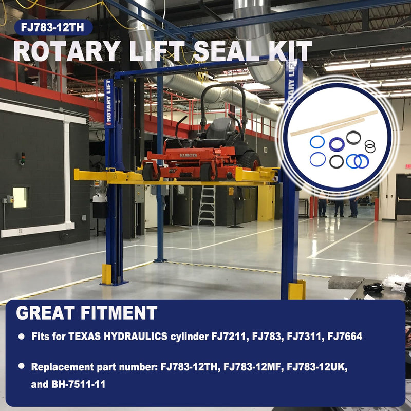 Rotary Lift Seal Kit Hydraulic Cylinder Kit Fits for Rotary Lift SPO9 SP0A9 SPO7 SPO88 FJ7664 FJ783 Compatible with Texas HYD FJ783-12TH BH-7511-11