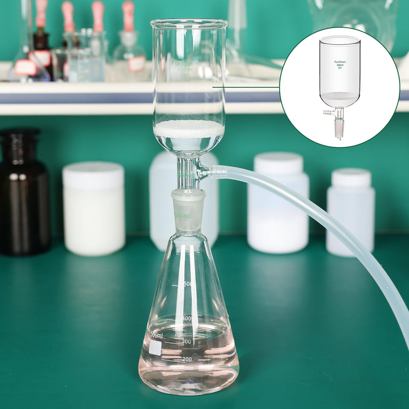 FunChem Filtering Buchner Funnel with Coarse Frit (G1), Borosilicate Glass Filtering Funnel with 24/40 Standard Taper Inner Joint and Vacuum Serrated Tubulation, 250 mL 250.0 Milliliters Round 1 YQ-BuchnerFilter-G1-Vac