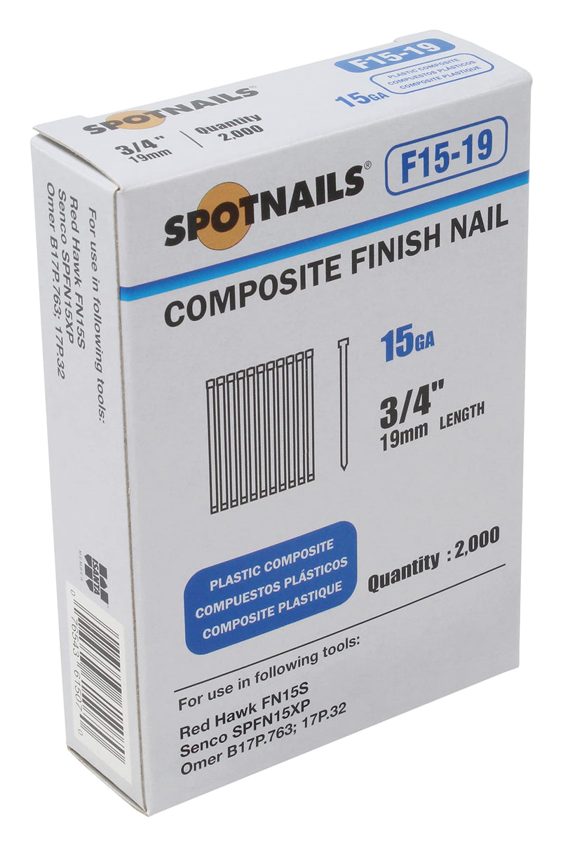 Spotnails F15-19 15GA 3/4" Leg Composite Finish Nails 2000 Count