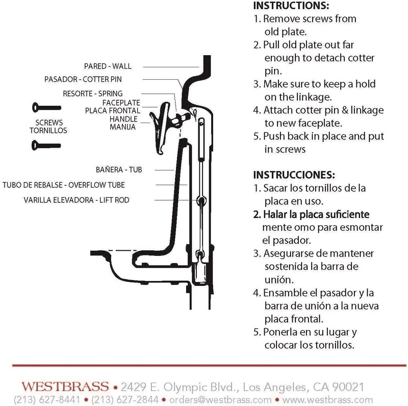 Westbrass A92-26 3-1/8" Trip Lever Bathtub and Shower Drain Kit with 2-Hole Overflow Faceplate, Polished Chrome