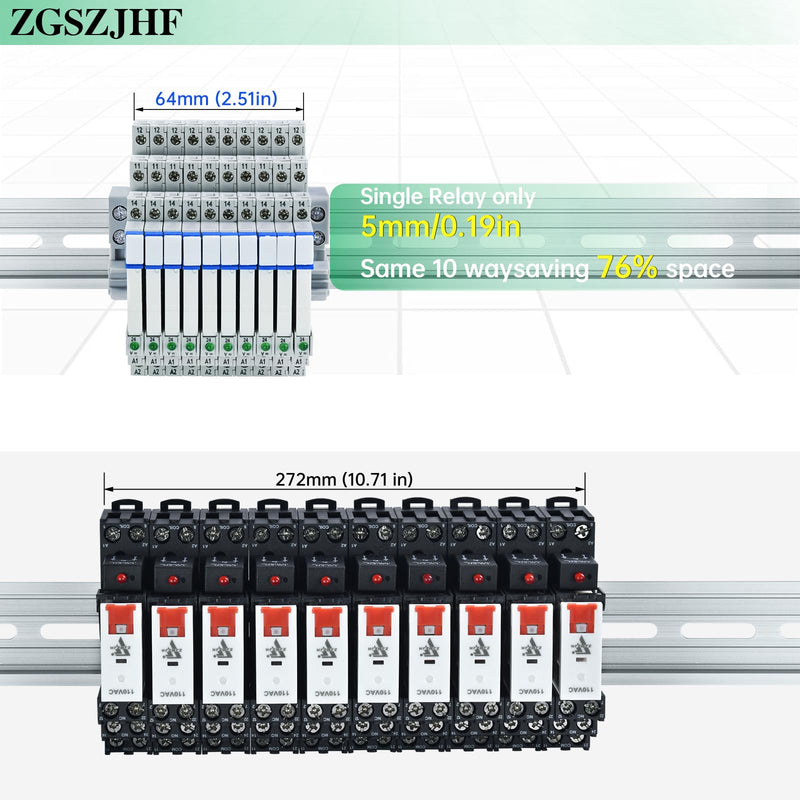 (8 Pcs) 24V Relay Din Rail; Miniature Power Relay; Silm; Signal Relay for PLC; 24VDC and 24VAC Both; 5 Pin SPDT with LED Indicator, Socket Base; Max 6A 250VAC 8 PCS 24VDC