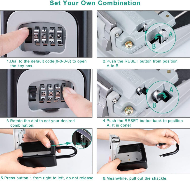 ZHEGE Key Lock Box, 4 Digit Combination Key Storage Lock Box with Resettable Code, Portable Key Safe Box for Door Knob, Realtors, Contractors (Gray) Black & Gray - NewNest Australia