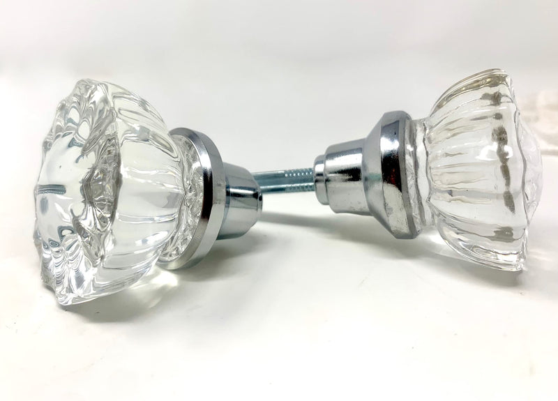 Rousso's Reproductions Depression Crystal Knobs with Set Screws and Spindle (Polished Chrome) (One Pair)