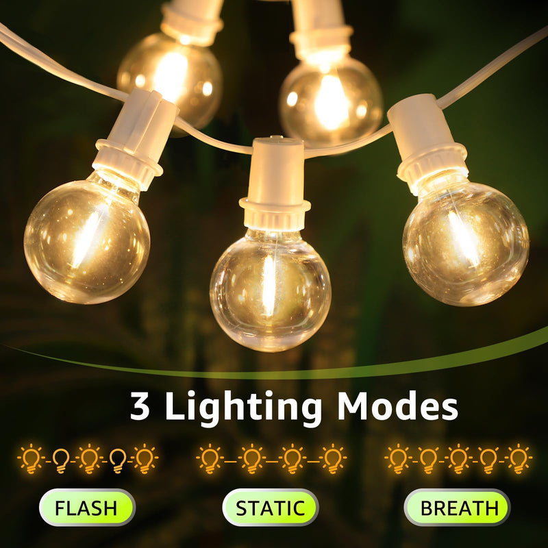 Mlambert 48Ft Solar String Lights, Outdoor Waterproof Patio Lights with 18 Shatterproof G40 Bulbs(1 Spare), Led Light for Backyard-White Wire 1 White