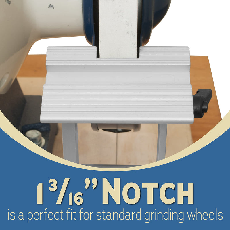 Adjustable Replacement Tool Rest Sharpening Jig for 6 inch or 8 inch Bench Grinders and Sanders •Includes a Pivoting Miter Slide and Flat Miter Slide for Easy Tool Honing