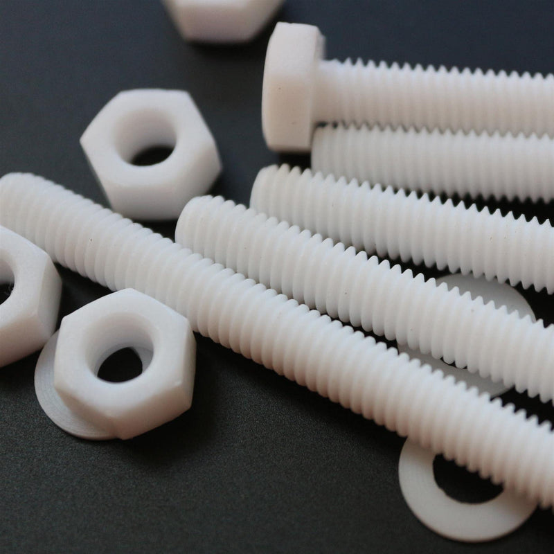 5X Natural PTFE Hex Head Plastic Screws & Bolts M6 x 60 mm, Nuts & Washers