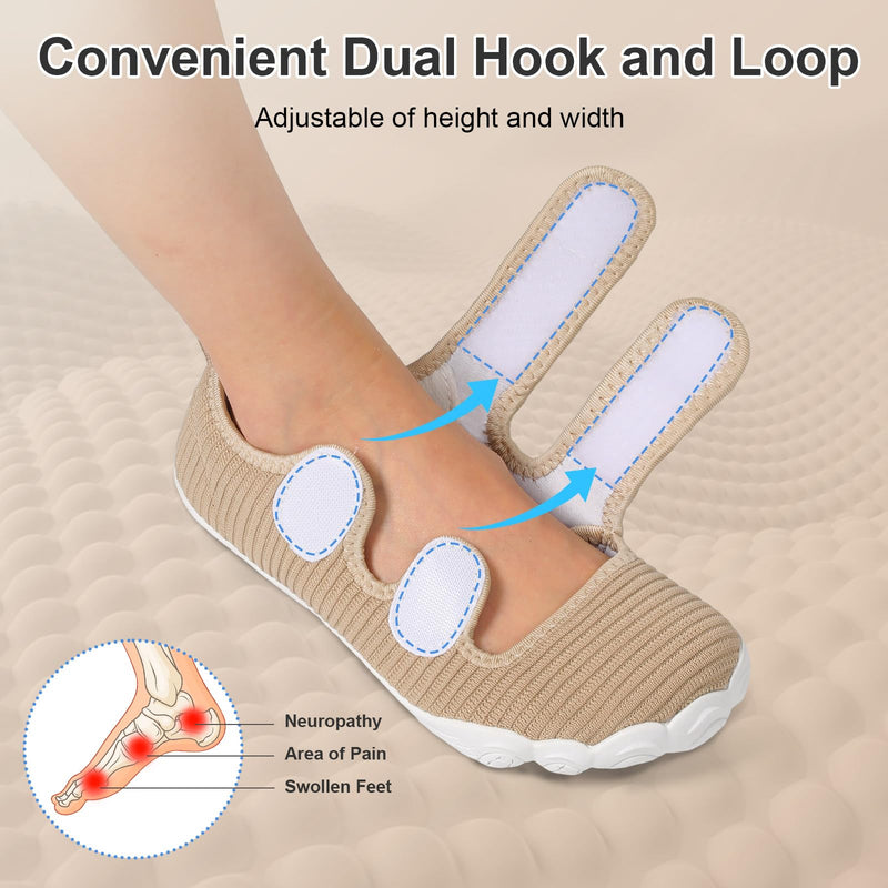 Besroad Womens Walking Shoes Wide Diabetic Shoes Adjustable Zero Drop Edema Shoe Breathable Nursing Hiking Casual Barefoot Sneaker Indoor Outdoor 10 Wide Khaki