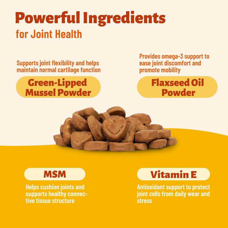 Green-Lipped Mussel Bites for Dogs, Natural Hip & Joint Supplement with MSM, Vitamin E, Omega-3 - Supports Joints Comfort & Promotes Normal Mobility - Large Volume (330 Ct)