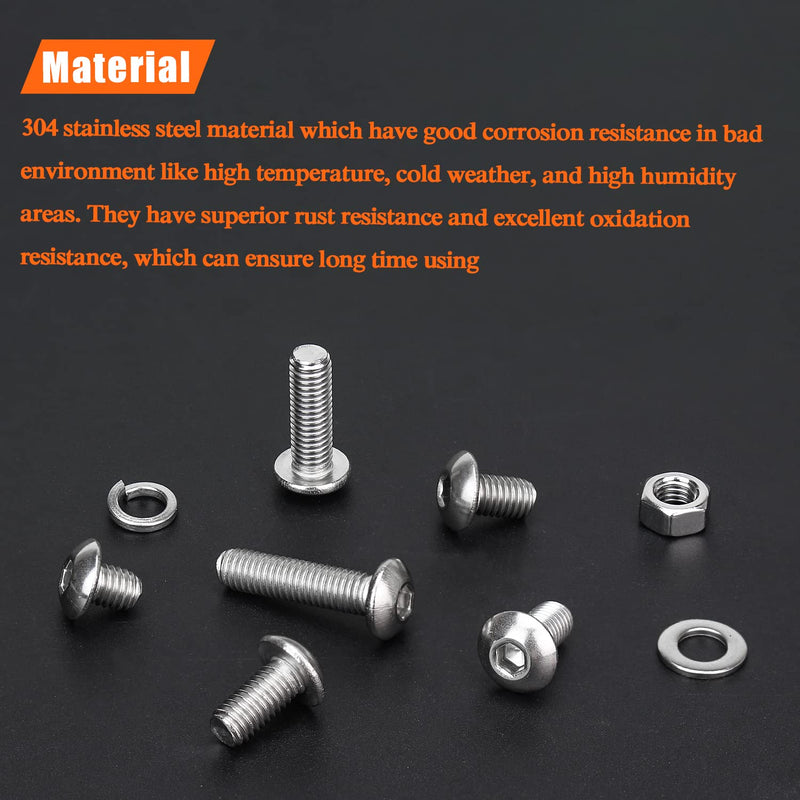 210 Pieces M5 x 6mm /8mm /10mm /12mm /16mm /20mm, Hex Button Head Cap Metric Screws Bolts Washers Nuts Kit, 304 Stainless Steel