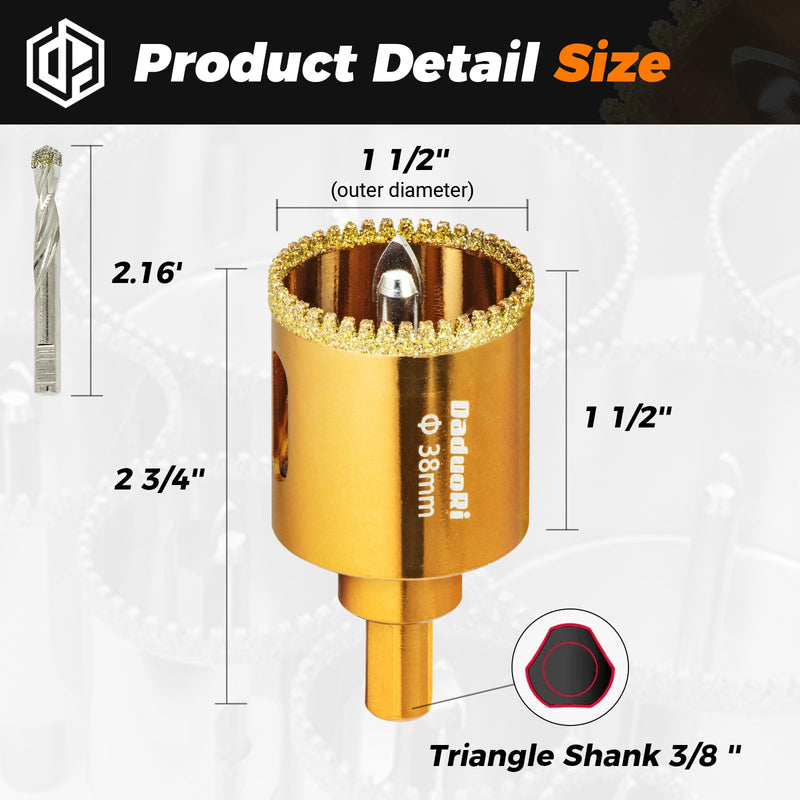 1-1/2" Serrated Diamond Hole Saw with 2Pcs Removable Pilot Bits, Easy-Align for Precise Drilling in Porcelain, Ceramic, Granite, and Marble (1.5" Countertop Drill Bit) 38mm | 1-1/2"