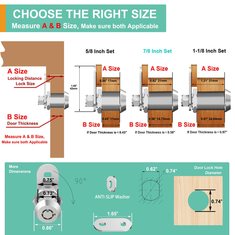 3 Pack Cabinet Locks with Keys, 5/8" Cam Lock, RV Compartment Storage Locks RV Locks for Storage Door Drawer Tool Box Locks, Zinc Alloy 3 Pack 5/8'' Silver