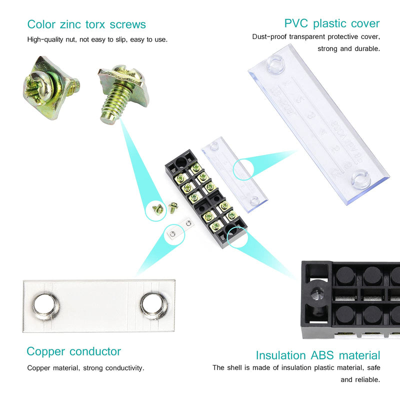 OCR 8 Sets Terminal Blocks, 8 Pcs 3/4/5/6 Positions 600V 15A Dual Row Screw Terminal Strip Blocks with Cover, 16 Pcs 600V 15A 3/4/5/6 Positions Pre-Insulated Terminals Barrier Strip (Black & Red) 15A 3/4/5/6P+Jumpers
