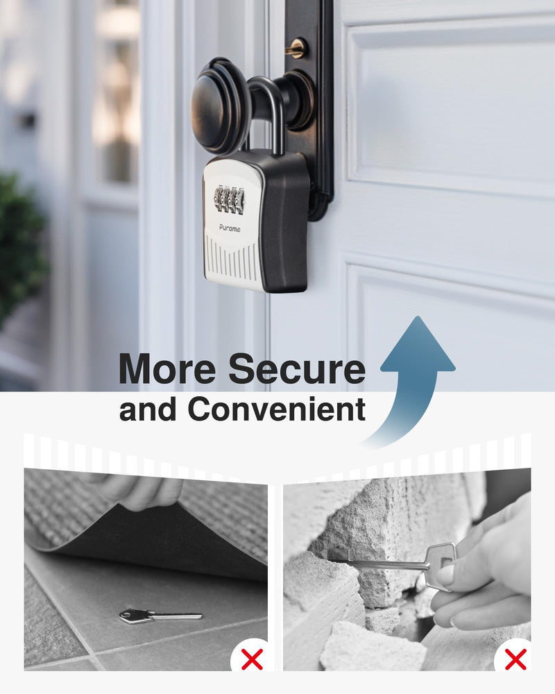 Puroma Lock Box Combination Key Lock Box, Wall-Mounted Portable Storage Lockbox for Keys with Resettable Code, Outside Safe Security Box for House, Apartment, Office Key Storage (1 Pack, Gray) 1