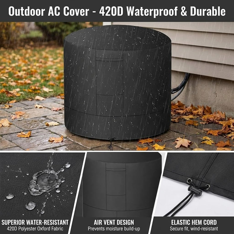 Winter Air Conditioner Covers for Outside Units - 34 x 34 x 30 inches Water Resistant AC Unit Covers Outdoor - American Standard Furniture Universal Cover (Round) - Black Round - 34”D x 30”H