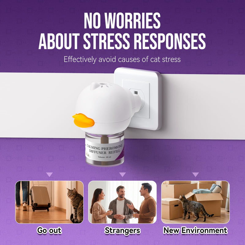 Cat Calming Pheromone Diffuser Kit for Cat/Kitten Anxiety Relief Stress Reduction, 48ml x 2 and1 Plug-in Diffuser Reduces Common Signs of Stress and Fear