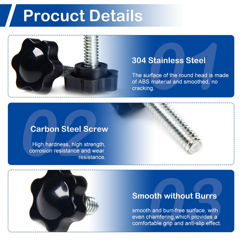 MroMax 15Pcs 1/4"-20 x 1/2" Threaded Knurled Thumb Nuts, Black Plastic Knobs Clamping Screws, Grip Knob Screw for Replacing Umbrella Base 1/4" x 1/2"