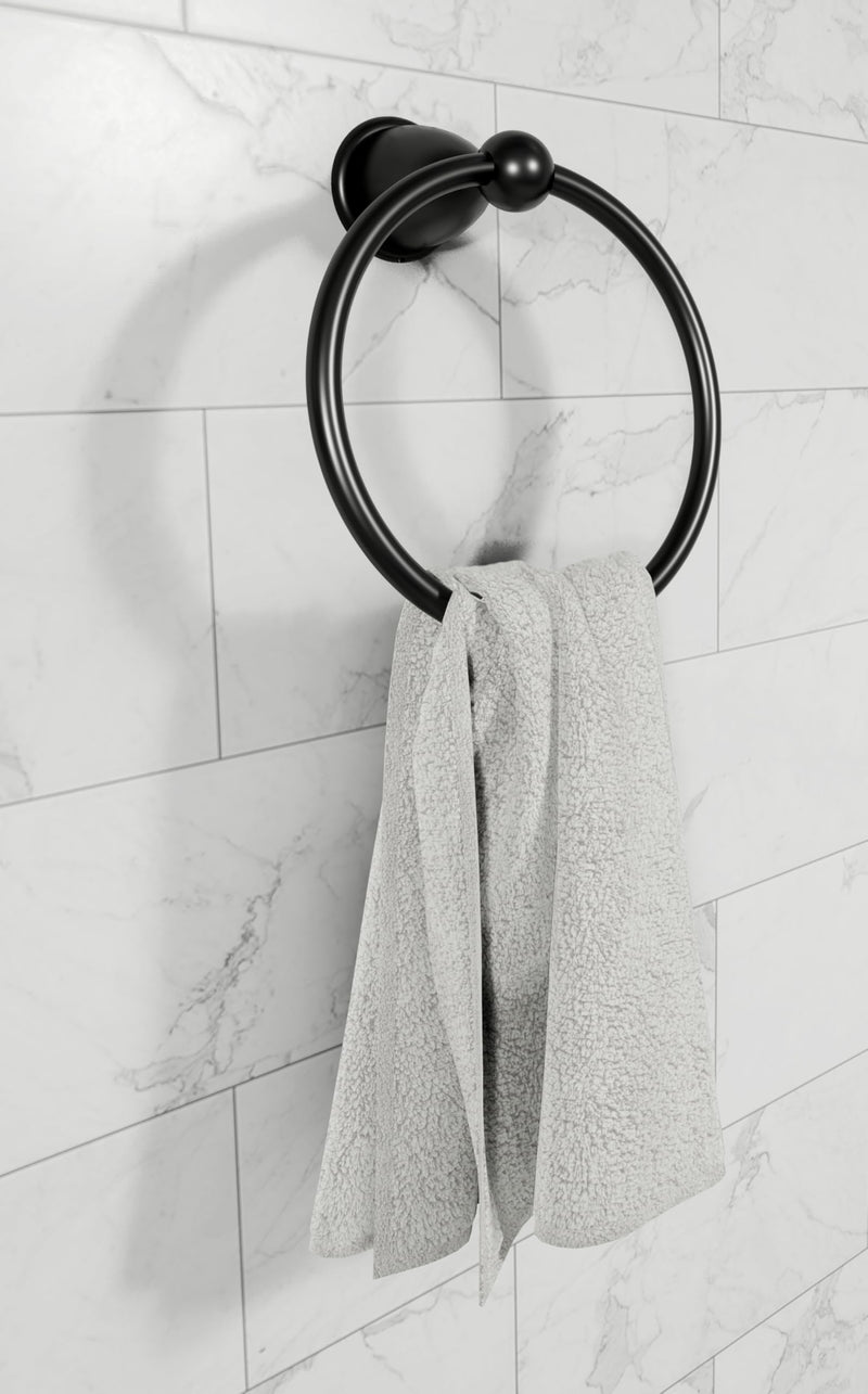 Marco Towel Ring Hook Wall Mounted (Black), Modern Double Towel Holder Hook, Dual Sided Shower Curtain Hooks for High End Bathroom Accessories Black