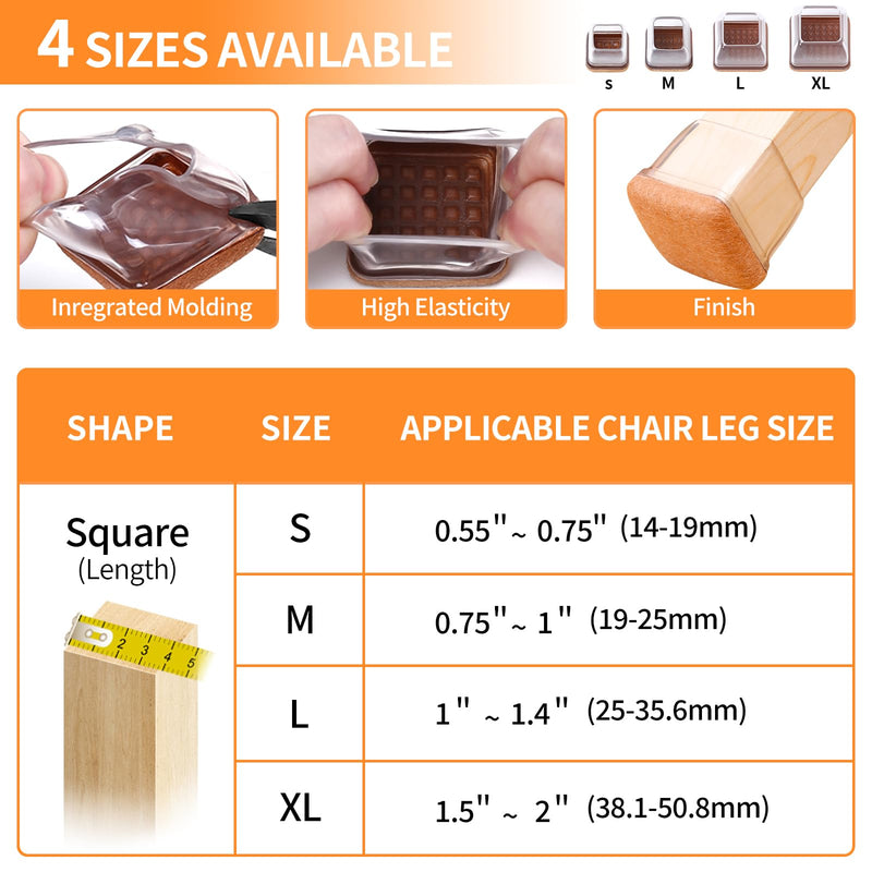 Ezprotekt 24 Pcs XL Square Clear Chair Leg Floor Protectors, Silicone Felt Furniture Pads Caps for Hardwood Floor, Dining Table Bar Stool Leg Protectors Leg Cups Covers (XL Fit: 1.5"-2") Clear-24pcs XL-Square