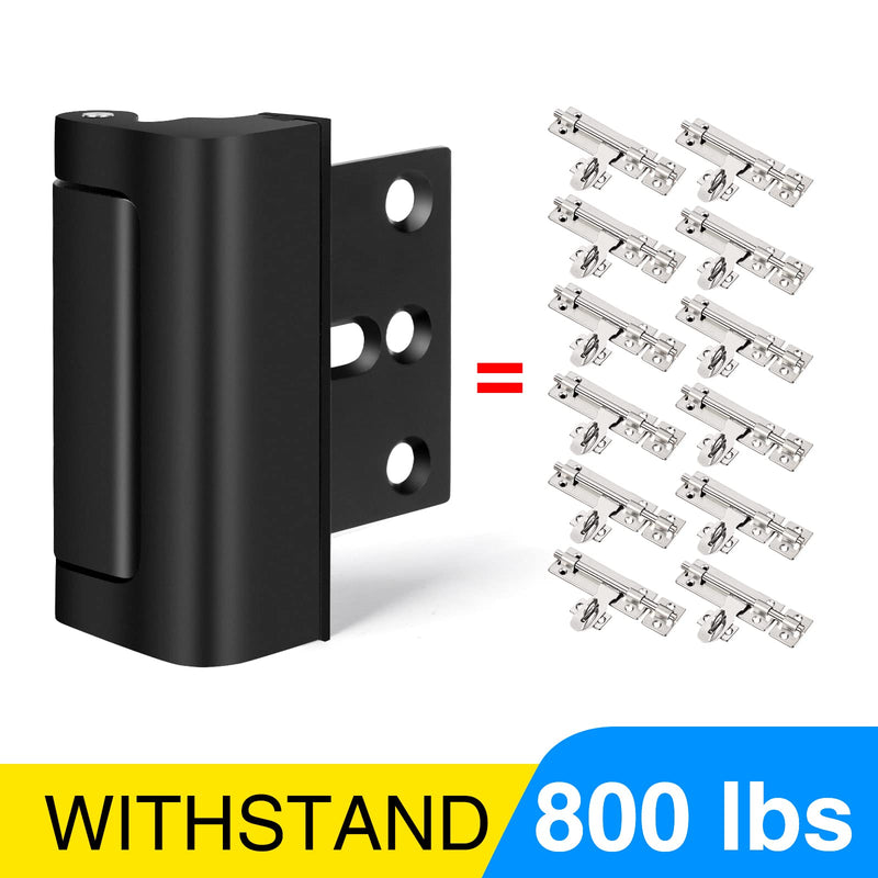 Home Security Door Lock, Fcicarn Childproof Door Reinforcement Lock with 8 Screws, 3 Inch Stop Withstand 800 lbs for Inward Swinging Door, Upgrade Night Lock to Defend Your Home (3-Pack,Black) 3 Pack Black