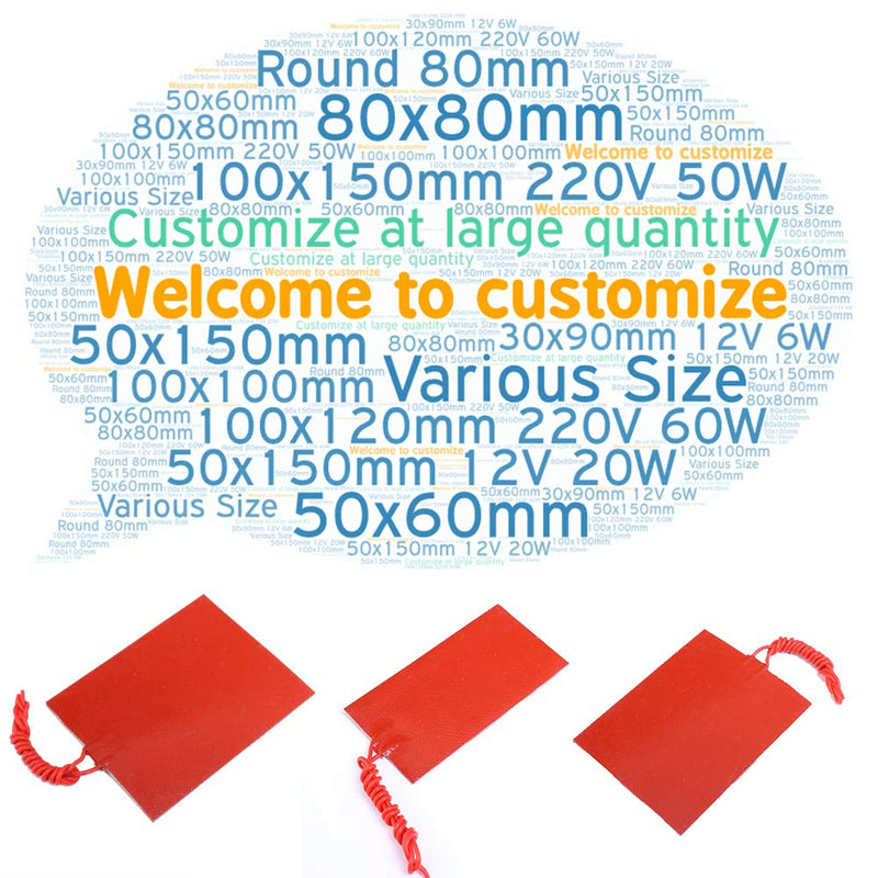 4PCS Silicone Heater Mat, Icstation Rubber Heating Mat 12V 25W Electric Blanket Flexible Mat Constant Temperature 80X100mm Red 4