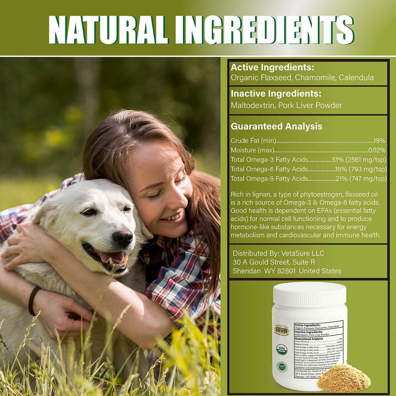 Flaxseed Oil Powder for Dogs – Skin & Coat Supplement for Itchy, Dry Skin – Natural Alternative to Fish Oil – Supports Shiny Coat, Healthy Digestion & Allergy Relief