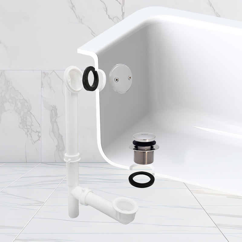 Westbrass Y593244CP White Tubular Tip-Toe Bath Waste and Overflow Assembly, Polished Chrome 1 Pack