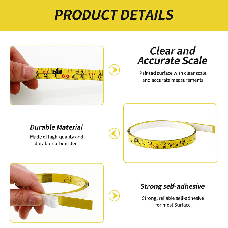 2 Packs Steel Self-Adhesive Measuring Tape, Right to Left Reading 200cm or 78-Inch Imperial and Metric Ruler Tape, 1/2-Inch Peel and Stick Tape Measure for Woodworking, Saw, Drafting Table, Yellow 200cm or 78Inch