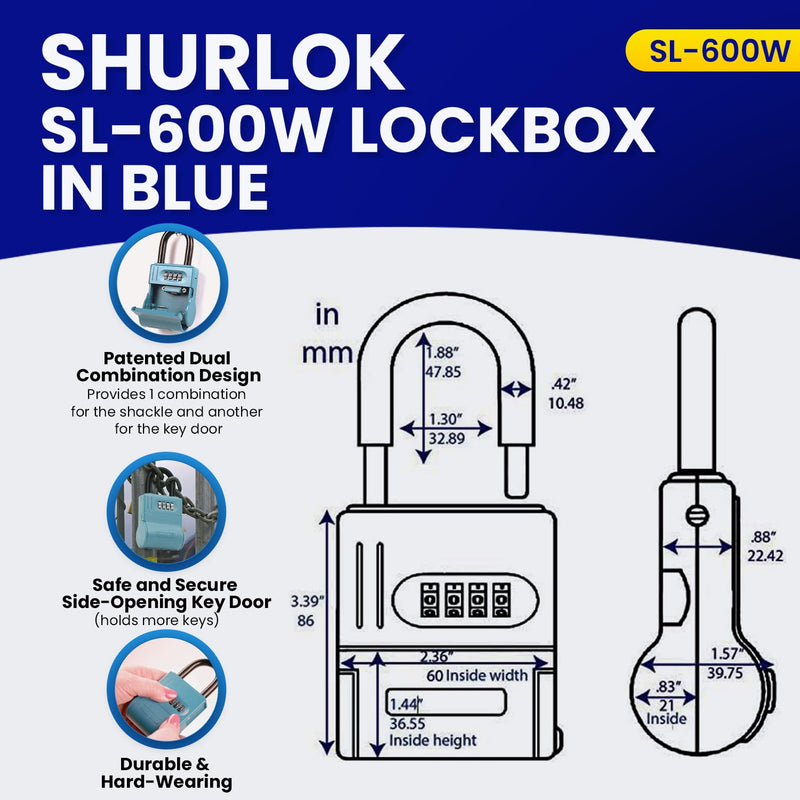 ShurLok SL-600W Numbered Key Storage Combination Lock Box, Blue Numbered/Front Door
